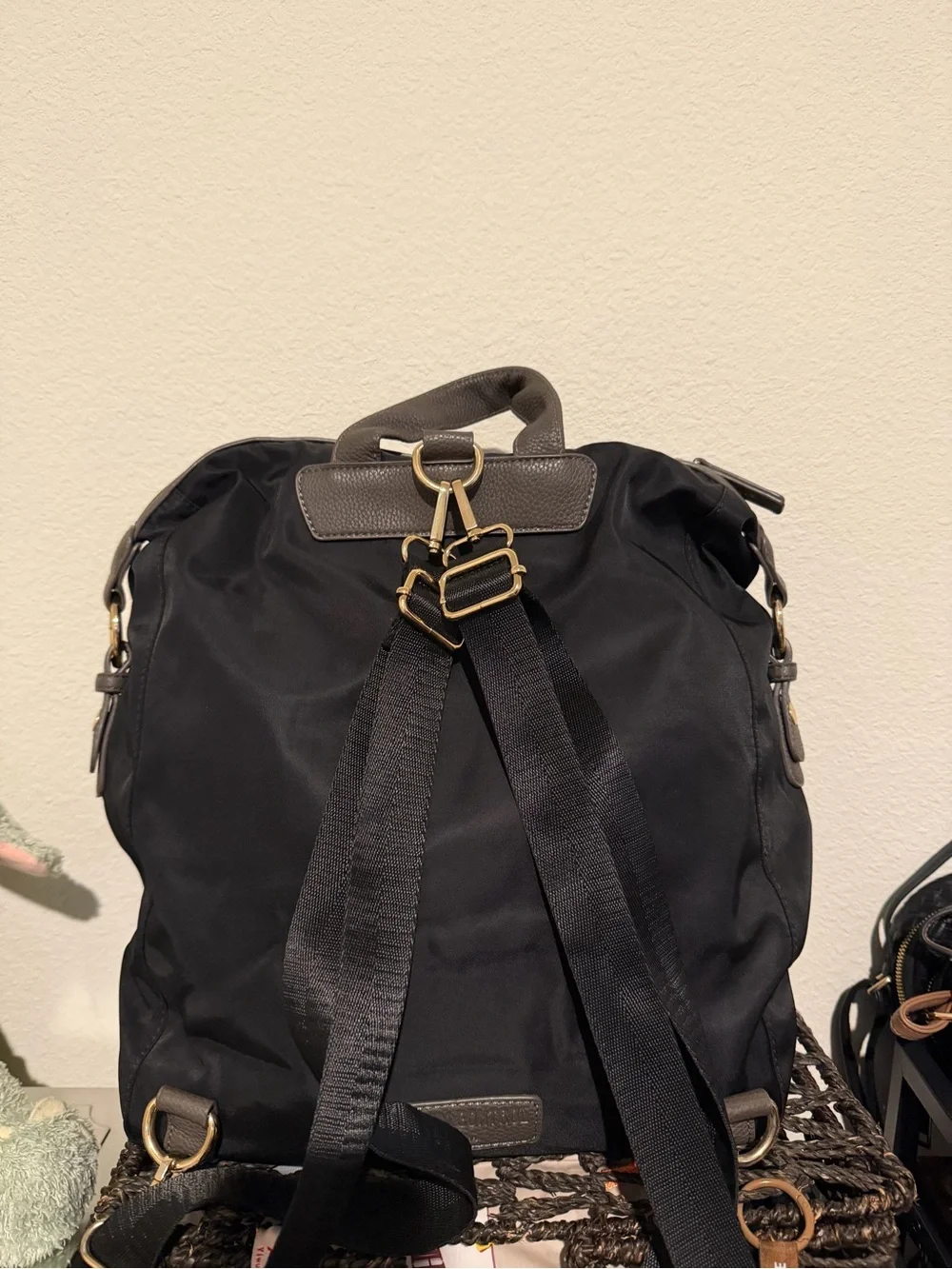 Black Backpack with Taupe Trim